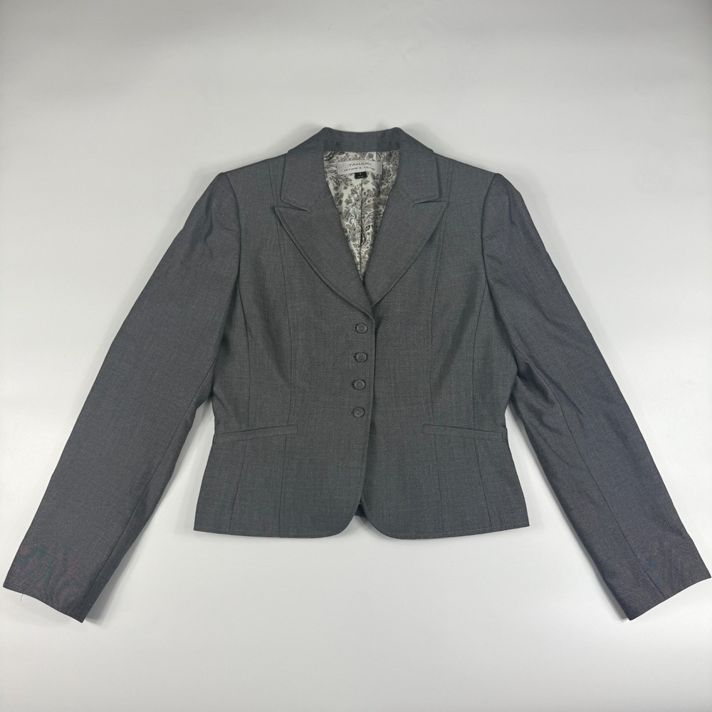 Tahari Arthur S. Levine Blazer Jacket Womens 6 Gray Peak Lapel Single Breasted
